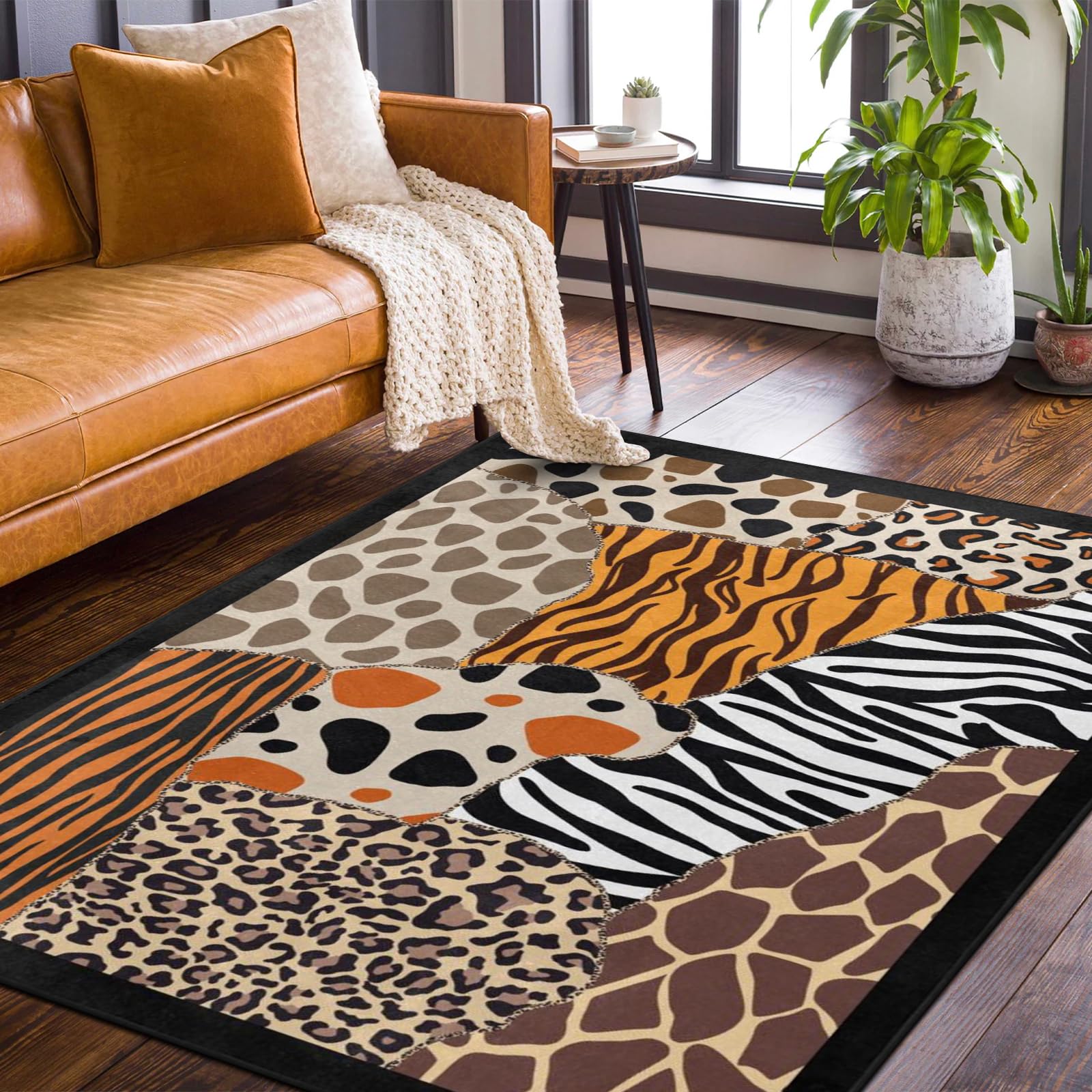 コゲ肌 RUG Amazon.com: 9CH Abstract Leopard Area Rug 7' X 5' Black Brown